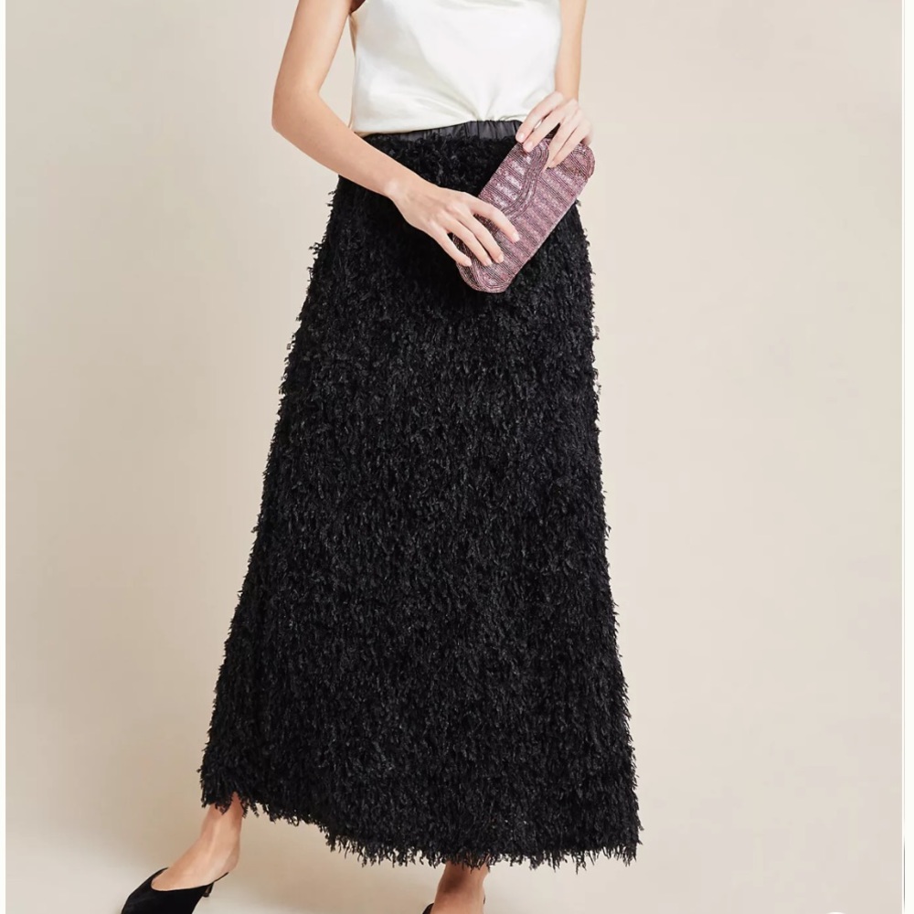 Anthropologie Chantal Feathered Maxi Skirt